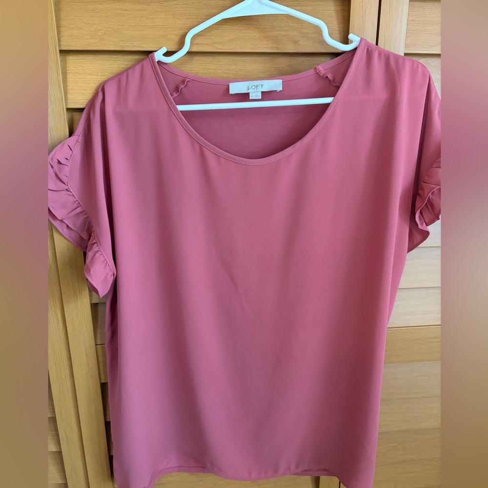 LOFT Rose Pink Ruffle Sleeve Blouse